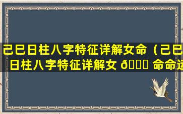 己巳日柱八字特征详解女命（己巳日柱八字特征详解女 🍀 命命运）